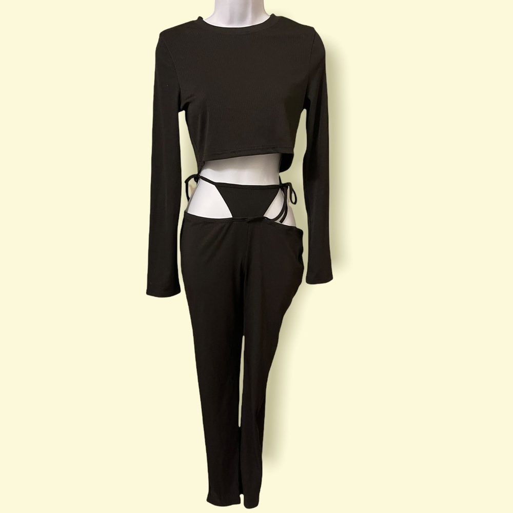 Ribbed Black Legging Set